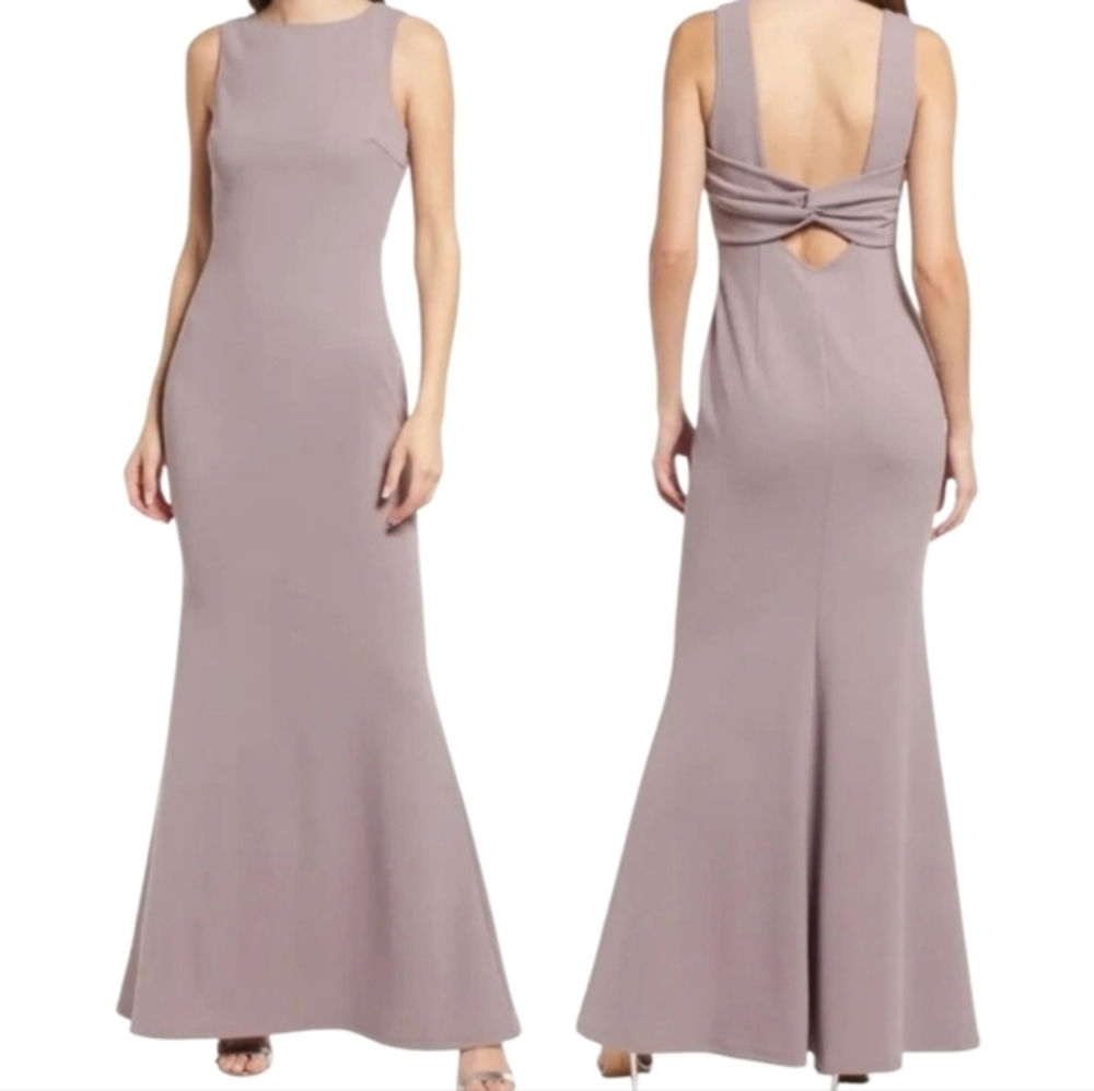 Lulus Love In Your Eyes Knotted Mermaid Fitted Maxi Dress S-Lavender Grey Formal
